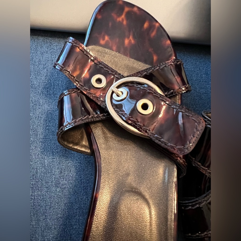 Stuart Weitzman Mule Cross Strap Buckle Tortoise … - image 5